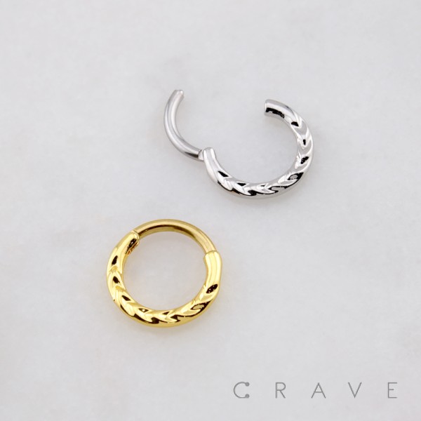 BRAIDED CHEVRON ETCHED NOTCH PATTERN 316L SURGICAL STEEL SEPTUM HINGED SEGMENT RING